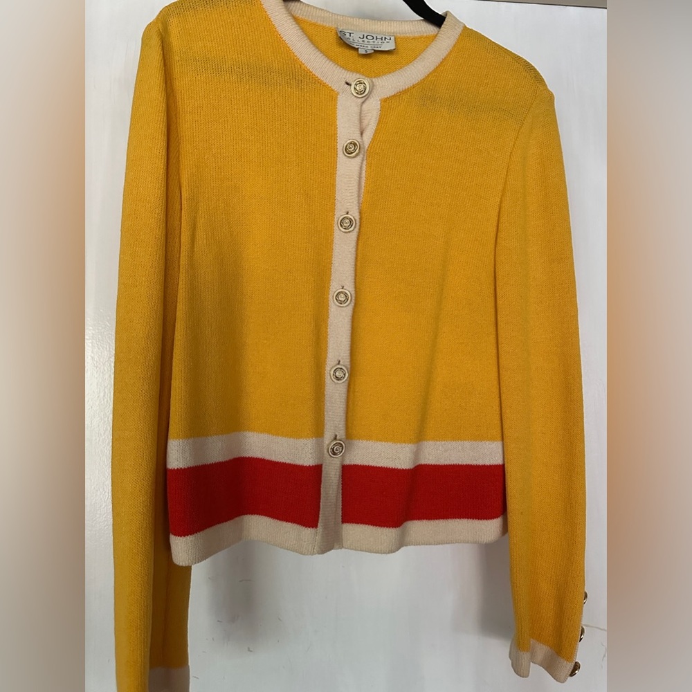 St. John Yellow and Red Cardigan Sweater